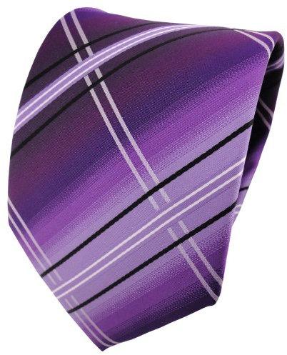 TigerTie Designer Krawatte in violett lila flieder schwarz silberweiß gestreift gemustert