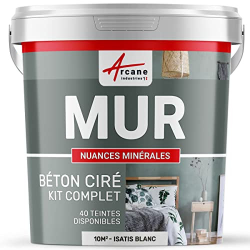 Béton Ciré Mur - Kit complet 40 couleurs avec primaire et finition - 10 m² - Mate Isatis Blanc - ARCANE INDUSTRIES