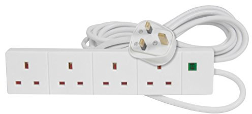 Mercury | 4 Gang UK Mains Surge Protected Extension Lead | 5 Metre White