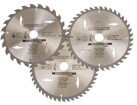 Silverline Tools 892547 - Discos de TCT para sierra circular 24, 40, 48 dientes, 3 pzas (230 x 30 - anillos de 25, 20 y 16 mm)