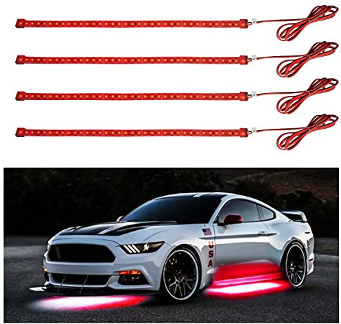 YM E-Bright Voiture LED bande lumineuse peut couper souterrain LED éclairage ambiant camion moto van bateau golf cart intérieur extérieur étanche ip68 24 pouces 60cm 72smd 12V, rouge (Pack de 4)