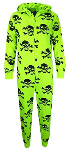 A2Z 4 Kids Kids Unisex Kids Unisex Skull & Cross Bone Print - Skull Onesie Neon Green & Black 9-10