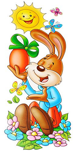 alles-meine.de GmbH XL - Fensterbild - süßer Osterhase & Sonne - statisch haftend - selbstklebend + wiederverwendbar/Ostern & Frühling - Osterhasen - Sticker Fenstersticker..