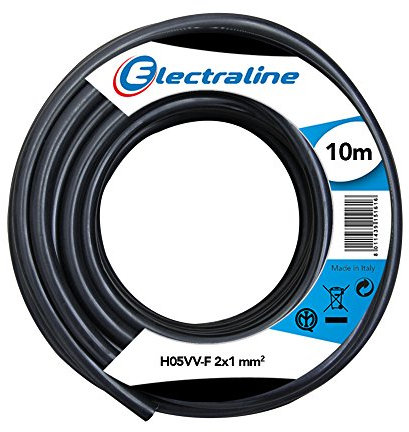 Electraline 11401 H05VV-F Cavo per Prolunghe, Sezione 2x1 mm, Lunghezza 10 m, Nero