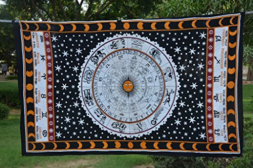 Indische Astrologie Tapisserie, Sternbild von Sternzeichen und Planeten, Original-Kollektion, Koordinaten des Himmels, Schlafzimmer-Dekorationen, Sternen-Horoskop, Multi-Wandteppiche (#4)