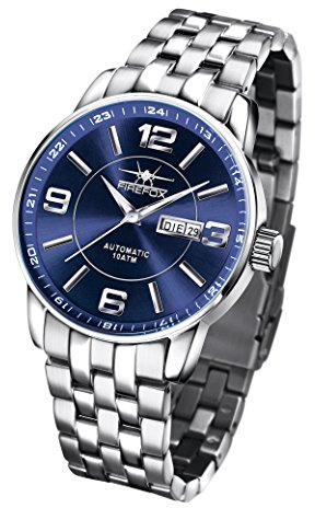 FIREFOX FFS500-103 Sunray blau Herrenuhr Automatikuhr Miyota 8205 Tag Datum Glasboden Sicherheitsfaltschließe massiv Edelstahl 10 ATM wasserdicht