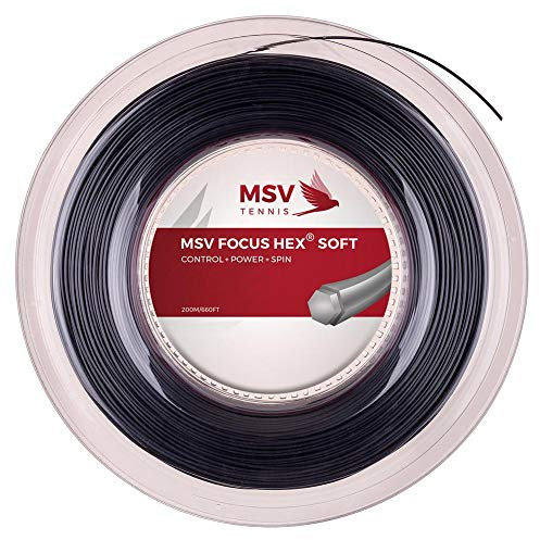 MSV Unisex – Erwachsene Focus-hex Soft snarenrol 200m - zwart Tennis Saite, Schwarz, 1,25 EU
