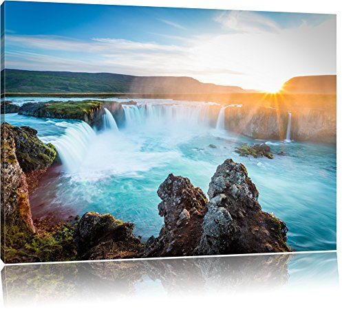 Pixxprint Idyllische Wasserfälle, Größe: 80x60cm, Leinwandbild, fertig gespannt, Wandbild, Dekoration, Kunstdruck, kein Poster