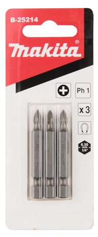 Makita B-25214 Standard Bit PH1, 50 mm, 3 Stück, für Kreuzschlitzschrauben Phillips