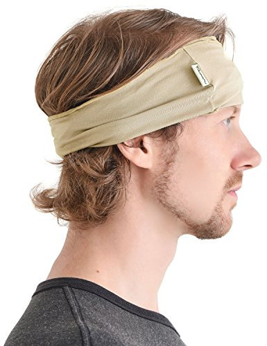 Dünnes Lauf Stirnband Sport Haarband Herren, Bandana Damen Sommer Japanische Mode Lang, Loop Tuch Zum Binden Beige