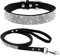 haoyueer Hundehalsband aus weichem Wildleder, schillernd, funkelnd, elegant, ausgefallen, mit Strasssteinen besetzt, für Haustiere, Welpen, Katzen, Hunde, Kombi-Set mit Leine (S, Schwarz)