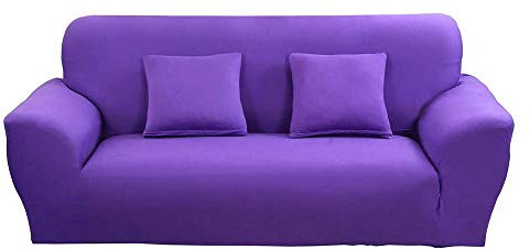 Elastisch Sofa Überwürfe Sofabezug Einfarbig, Morbuy Ecksofa L Form Stretch Antirutsch Armlehnen Sofahusse Sofa Abdeckung Hussen für Sofa Couchbezug Sesselbezug (3 Sitzer,Lila)