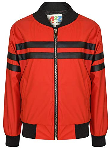 A2Z 4 Kids Boys PU Leather Jacket Contrast Striped Bomber Zip Up Mock Neck Long Sleeve Varsity Baseball School Bikers Comfortable Lightweight Warm Winter Rain Outside School Jacket 5-13 Years