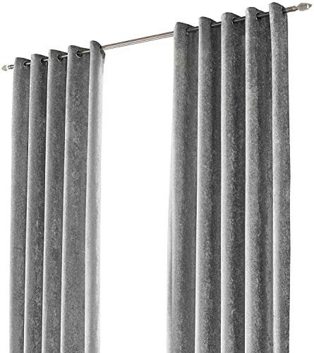 Hachette Crushed Velvet Eyelet Ring Top Pair of Fully Lined Curtains (Grey Silver, 90 x 72)