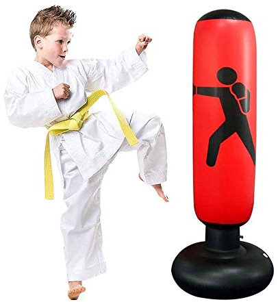 WingFly Aufblasbarer Boxsack, Freistehende Boxsack Box Sport Stress Relief Boxen Ziel Schweres Training Fitness Sandsack, 160 cm-Rot