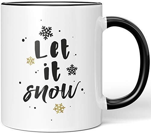 JUNIWORDS Tasse, Let it Snow, goldene Schneeflocken (1000188), Wähle Farbe, Schwarz