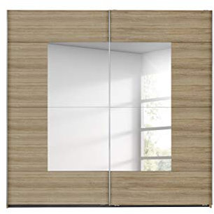 Rauch Möbel Crato Schrank Schwebetürenschrank, Eiche Sanremo hell, 2-türig mit Spiegel, inkl. Zubehörpaket Basic 2 Kleiderstangen, 2 Einlegeböden BxHxT 218x210x59 cm