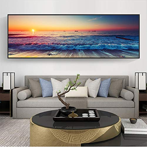 ZXWL Art Mural Toile Coucher de Soleil au Bord de la mer peintures sur Toile sur Le Mur Affiches d'art Mural pour Salon décoration de la Maison oeuvre 70x210cm sans Cadre