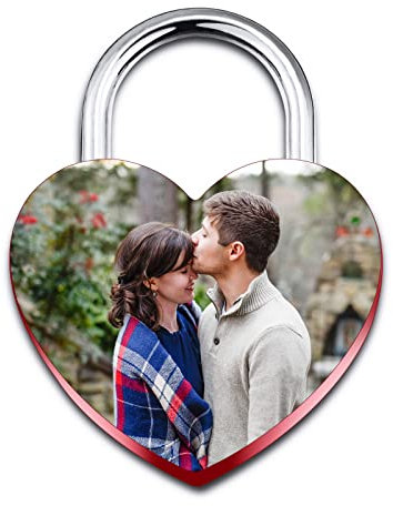 INBLUE Personnalisé en Forme de Coeur Serrure Gravure Photo Nom Date Pour Couple Copain Petite Amie Amour Pont Alliage Cadenas avec Clé Valentin Relation Amant Cadeau(Couleur Rouge)