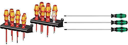 Wera 105631 Kraftform 14 Piece Big Pack 1000v VDE Screwdriver Set & 335/350/355/3 Kraftform Plus Extra-Long Screwdriver Set, PH/PZ/SL, 3pc, 05347735002