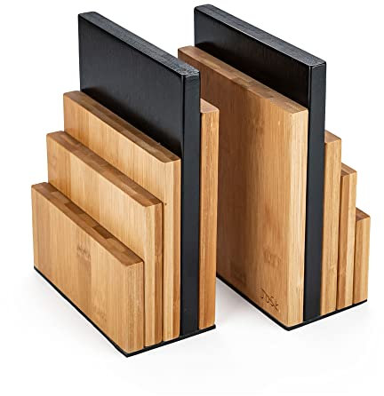 JUSK Design Bambus-Buchstütze/Buch-Organizer – rutschfeste dekorative Buchstützen für Büro und Zuhause – Buchhalter für Regale – erhebliches Gewicht – hält schwere Bücher