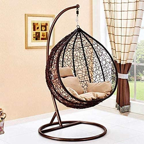 Large Brown Hanging Rattan Swing Patio Garden Round Chair Weave Egg with Cushion Indoor and Outdoor - WINNER 2021*