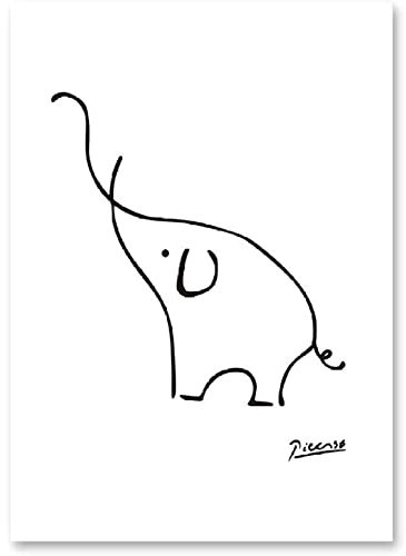 WTEVMAIY Picasso Elefant Linie Zeichnung Kunst Poster Pablo Leinwanddrucke Gemälde Abstrakte Wandkunst Bild Wohnzimmer Büro Home Decor Rahmenlos 60 × 80 cm