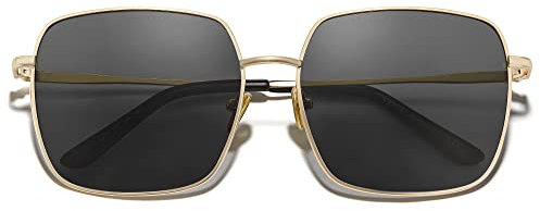 Cyxus Sonnenbrille Damen Groß Metallrahmen Retro Quadratische Polarisiert TAC-Linse UV400-Schutz Blendschutz (12-Schwarz)