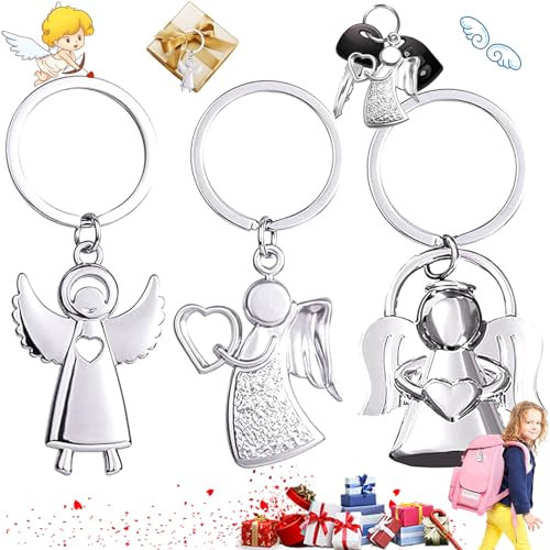 Cutefly 3 Stück Schutzengel Schlüsselanhänger, Engel Anhänger für Auto Schlüssel, Männer Frauen Glücksbringer Silber Glänzend als Talisman Auto-Fahrer, Partner & Kinder (Silber), 34 * 85mm, E8-188