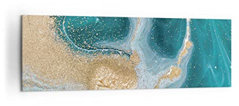 Panorama Bilder auf Leinwand 160x50cm Leinwandbild Golden Türkis Hintergrund Groß XXL Wanddeko Bild Schlafzimmer Wandbilder Dekoration Wohnzimmer Wall Decor Canvas Wand Kunstdruck Art AB160x50-4969