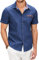 COOFANDY Shirts for Men Short Sleeve Casual Dress Shirts Summer Denim Work Button Down Shirt Western Cowboy Shirt Blue 3XL