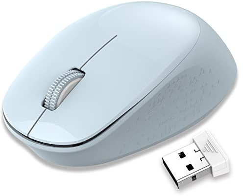 LeadsaiL Maus Kabellos, 2.4G Wireless Maus Leise mit USB Empfänger, 1600 DPI Optical Tracking, 3 Tasten Mäuse, Für Links- und Rechtshänder, Kompatibel mit PC, Mac, Laptop, Windows - Hellblau