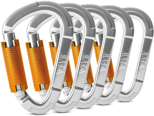 Karabiner Klettern Kletterausrüstung,5 Stück UIAA-Zertifiziert 25KN Auto Locking Kletterkarabiner Clips für Hängematten, Schaukel, Locking Hundeleine und Geschirr, Camping, Wandern & Utility (Silber)
