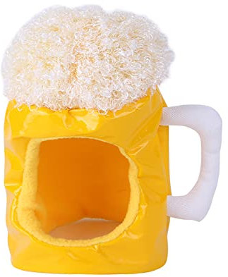 Sundaylike life Haustier Kostüm Hund Katze niedlich heit Bierkrug Hut Kopfbedeckung mit Aufkleber Bier Champagner weiche Hundegeburtstagskostüm (Yellow, One Size)