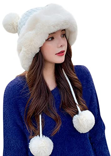 YYOUT Fellmütze Mit Ohren Winter Pompom Hut für Frauen gestrickte Frauen häkelte einen warmen Eimer für Outdoor-Gehörhut Fliegermütze Echtfell