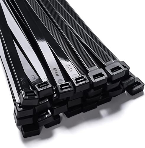 Akyandoo XXL Kabelbinder 9,0 x 500mm Industrie Qualität 9mm breit 50cm lang 75KG Zukraft Extrem Reissfest und stabil für Haus, Garten oder Werkstatt - Schwarz 200 Stück