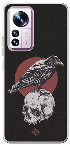 Movilshop Étui pour [Xiaomi 12T - 12T Pro ] Dessin Gothique [ Corbeau sur Crâne ] en Silicone souple Transparent Coque Case Cover Gel pour Smartphone.