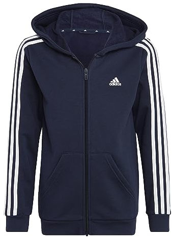 adidas Unisex - Bambini Essentials 3-Stripes Fleece Full-Zip Hoodie, Legend Ink/White, 9-10 Years