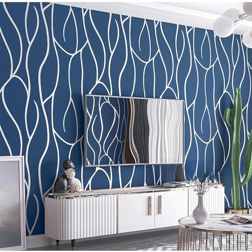 SAIMEYI Vliestapete Skandinavische Geometrische Muster Linien Moderne Minimalistische Mode Tapete. TV-Tapete Für Das Wohnzimmer Tapete Für Das Kinderzimmer (Blau-3366-7)