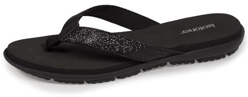 Isotoner Tongs femme confortables et détail tiges à paillettes