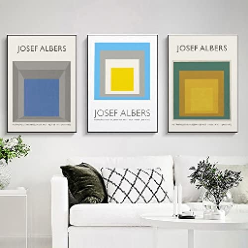 SDVIB Abstrakte quadratische Illustration Leinwanddruck Malerei Museum Josef Albers Ausstellung Poster Wandkunst Bilder Home Galerie Dekor 70 x 100 cm, 3 Stück, rahmenlos