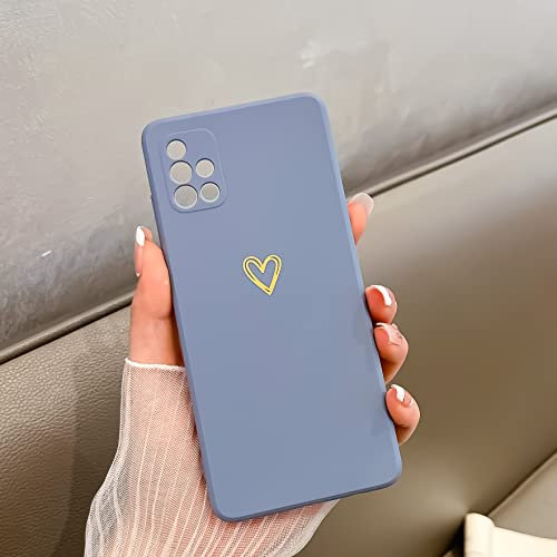 Togestar Kompatibel mit Samsung Galaxy A51 Silikon Hülle, Gold Herz Muster Mädchen Handyhülle Kameraschutz Kratzfest Stoßfest Schutzhülle Dünn Bumper Phone Case für Galaxy A51 4G, Blau