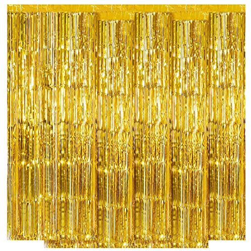 Ohiyoo 5 Stück Golden Metallic Lametta Vorhänge 1 x 2.5M Folien Fransen Lametta Vorhange Hintergrund für Geburtstag Partydekor Verlobung Hochzeit Weihnachten Neujahr Dekoration (Golden)