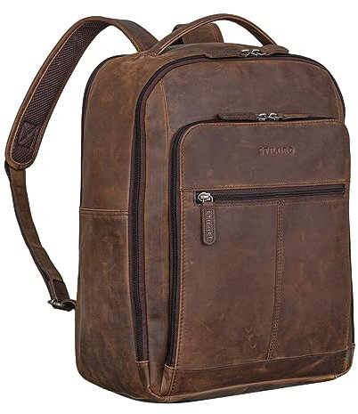 STILORD 'Gordon' Sac a Dos Cuir Hommes et Femmes pour Ordinateur Portable 17 Pouces Backpack Polyvalent pour Business et Messenger, Couleur:Zamora - Marron
