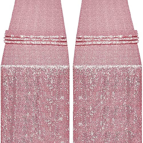 2 Stück Pailletten Tischläufer, 30*275CM Shimmer Glitzer Tischläufer Pailletten Tischdecke Modern Esstisch Läufer Wohnkultur Weihnachts Tischläufer für Hochzeit,Thanksgiving, Event Party,Rosa