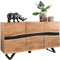 möbelando Sideboard 148 x 85 x 43 cm Massiv-Holz Akazie Natur Baumkante Anrichte | Landhaus-Stil Highboard mit 3 Türen | Flur Schrank Kommode
