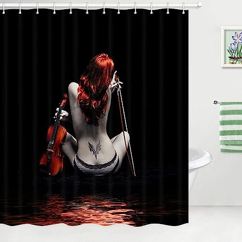 HATEGE Duschvorhang Anti-Schimmel Nackte Schönheit 3D Duschvorhänge 180x200 Sexy Duschvorhang Textil Waschbar Wsserdicht für Badezimmer Badewanne Badevorhang Bad