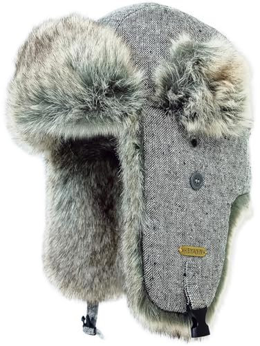 HEYANN Wintermütze Trapper, Unisex Fliegermütze Trappermütze Herren Russische Mütze Mit Ohrenklappen Bomber Faux Ohrenschützer (L/XL, Grau Hua-qingzilan)
