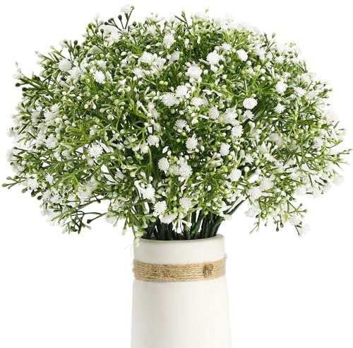 HNVNER 12 Piezas Ramos de Flores Artificiales de gypsophila, Flores Artificiales Bebés Flores para Ramos de Novia, Centros de Mesa, Arreglos Florales, Blanco