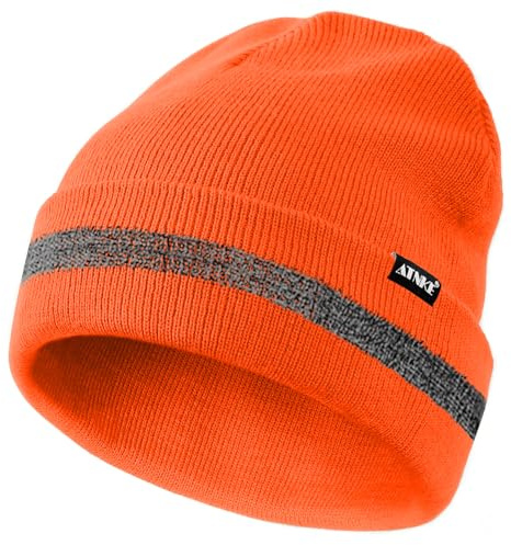 ATNKE Reflektierende Mützen Sicherheits-Thermo-Strickmütze mit hoher Sichtbarkeit für den Winter mit reflektierendem Streifen Geeigneter Outdoor-Arbeitssport